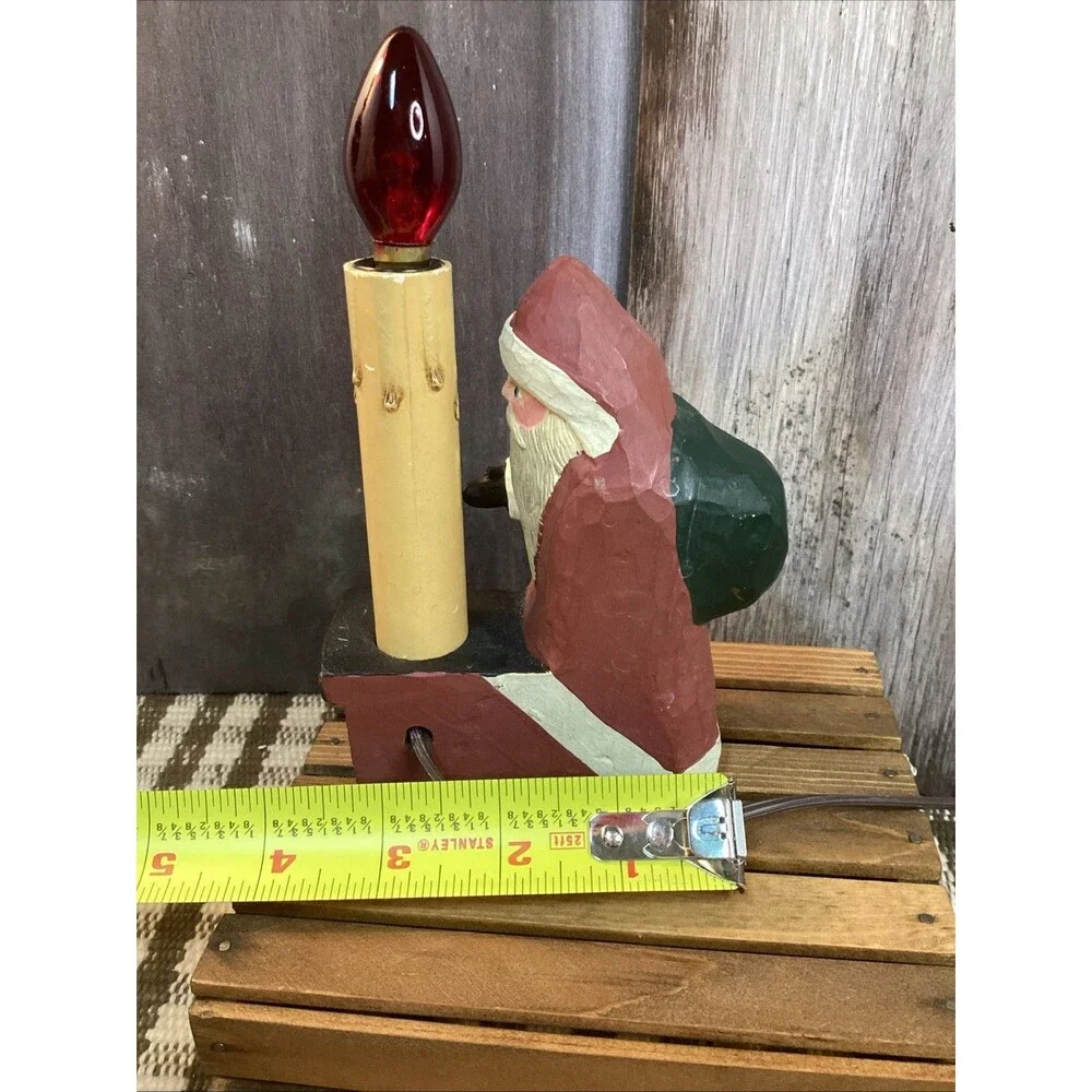 Country Santa & Chimney Christmas Candlesticks Accent Lamp Night Light Set